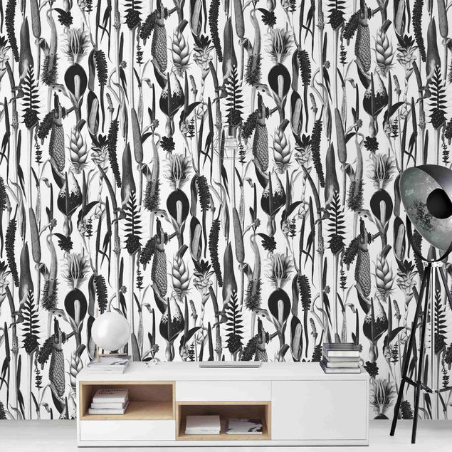 Wanddeko Esszimmer Tropisches Luxus Muster Schwarz-Weiß