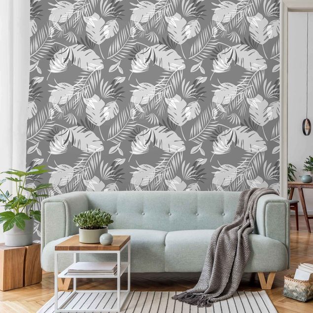 Wanddeko Schlafzimmer Tropisches Silhouetten Muster in Grau