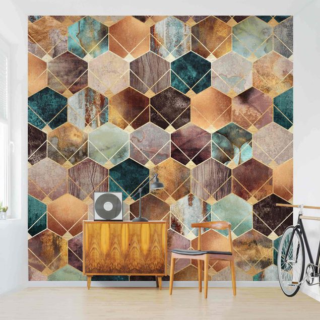 Wanddeko Schlafzimmer Türkise Geometrie goldenes Art Deco