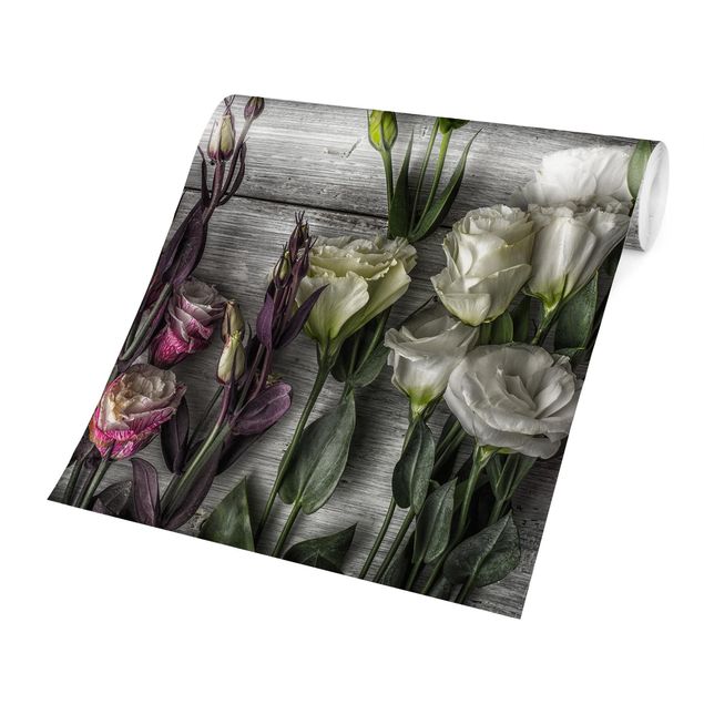 Wanddeko Flur Tulpen-Rose Shabby Holzoptik