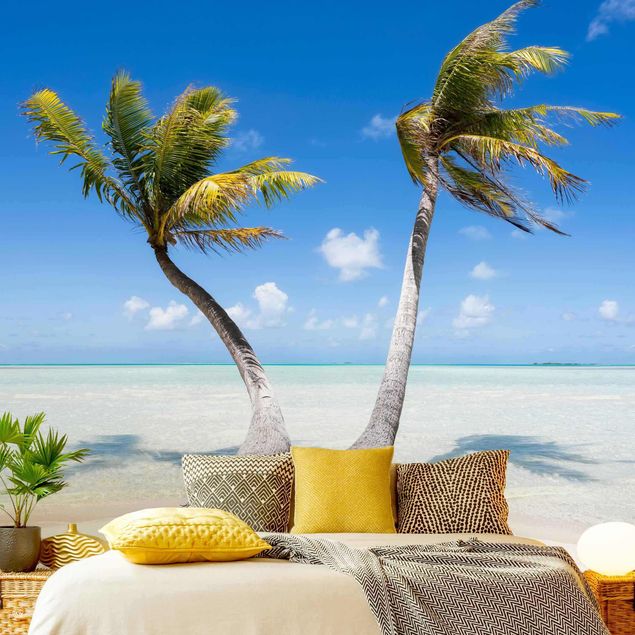 Wanddeko blau Urlaub unter Palmen