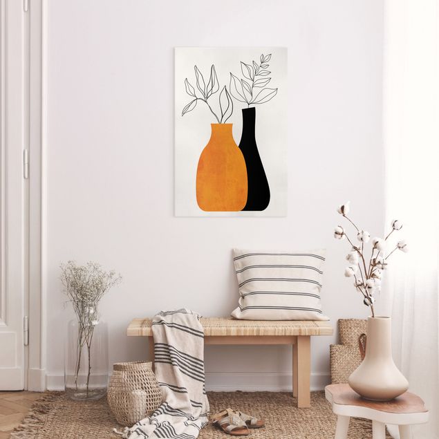 Wanddeko orange Vasen mit illustrierten Zweigen