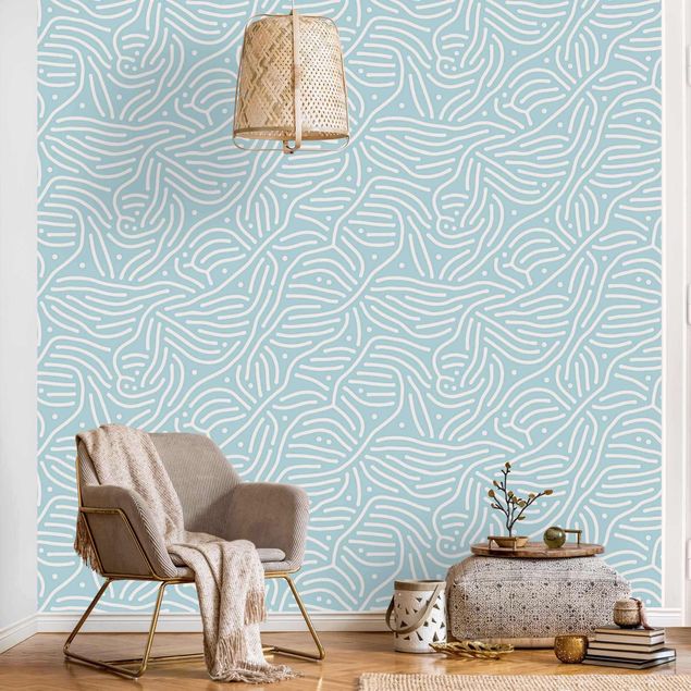 Wanddeko Wohnzimmer Verspieltes Muster mit Linien und Punkten in Hellblau