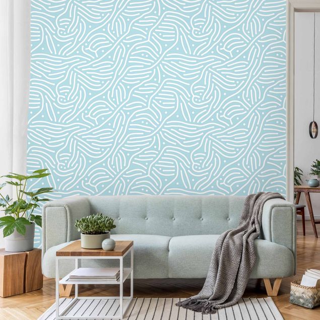 Wanddeko Schlafzimmer Verspieltes Muster mit Linien und Punkten in Hellblau