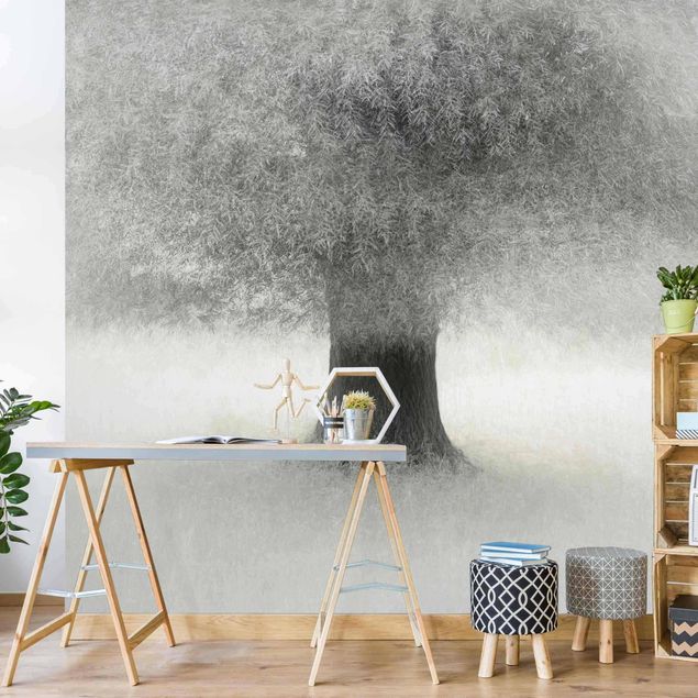 Wanddeko Schlafzimmer Verträumter Baum in Weiß