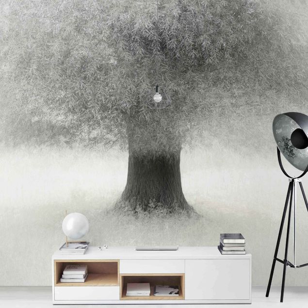 Wanddeko Flur Verträumter Baum in Weiß