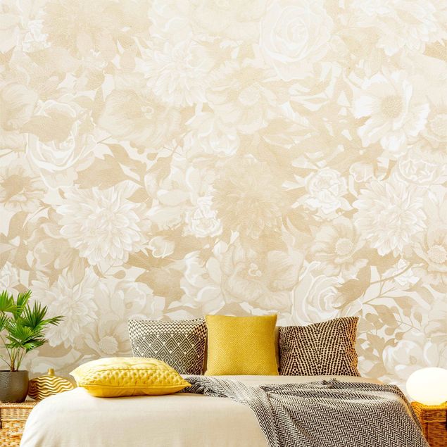 Wanddeko Schlafzimmer Vintage Blütentraum in Beige
