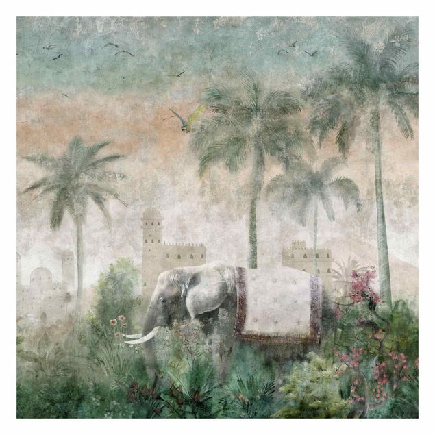 Wanddeko Büro Vintage Dschungel Szene mit Elefant