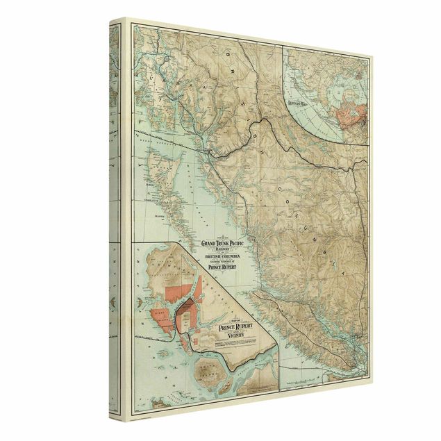 Wanddeko Flur Vintage Karte British Columbia
