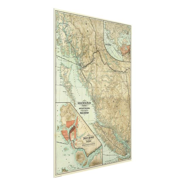 Wanddeko Esszimmer Vintage Karte British Columbia