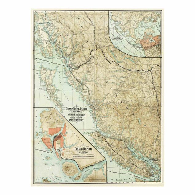 Wanddeko Büro Vintage Karte British Columbia