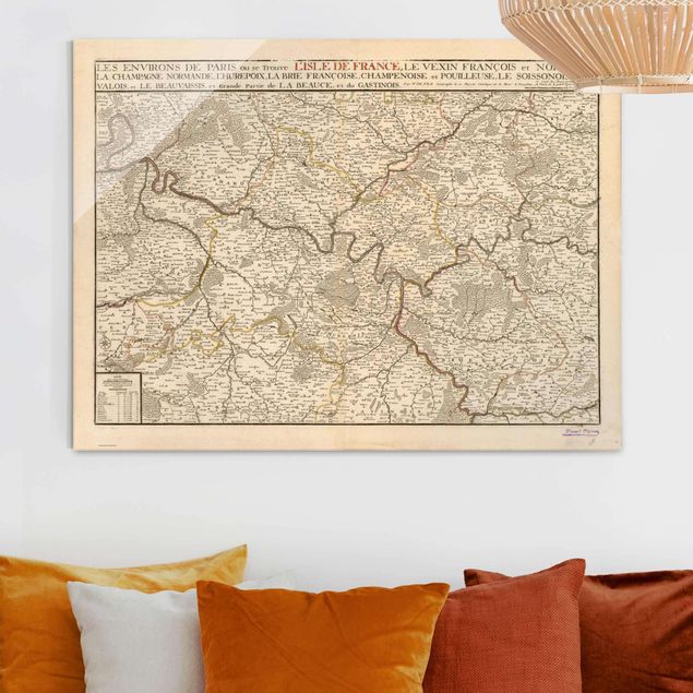 Wanddeko beige Vintage Karte Frankreich