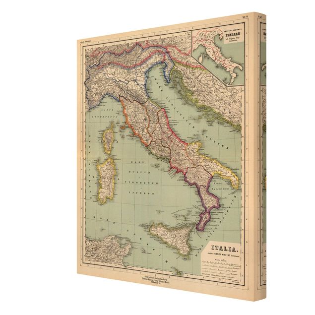 Italien Bilder auf Leinwand Vintage Landkarte Italien