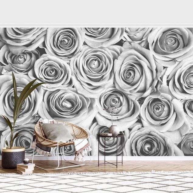 Wanddeko Wohnzimmer Vintage Rosen Schwarz-Weiß