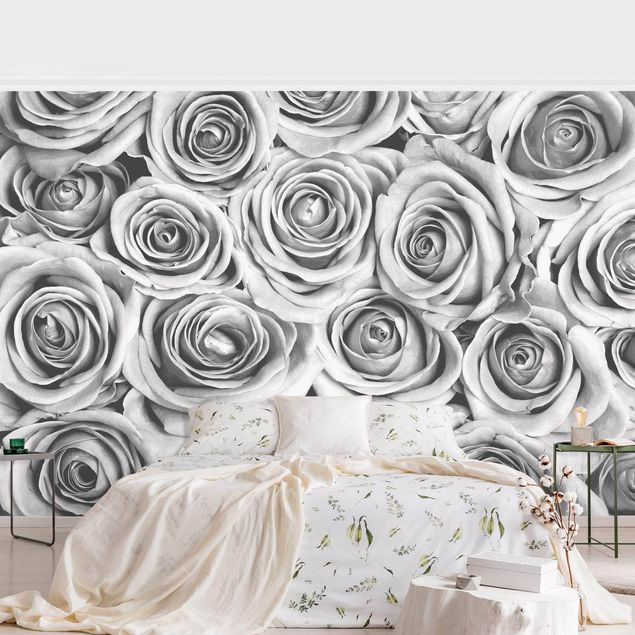Wanddeko Schlafzimmer Vintage Rosen Schwarz-Weiß