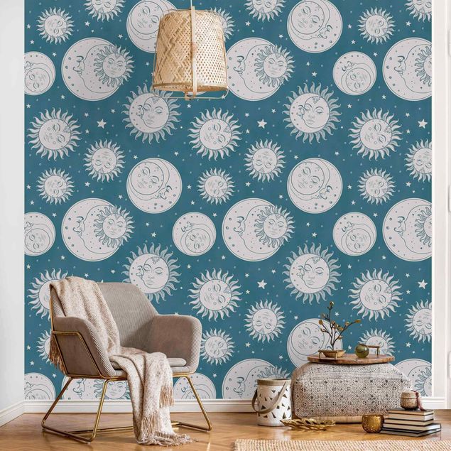 Wanddeko Wohnzimmer Vintage Sonne, Mond und Sterne