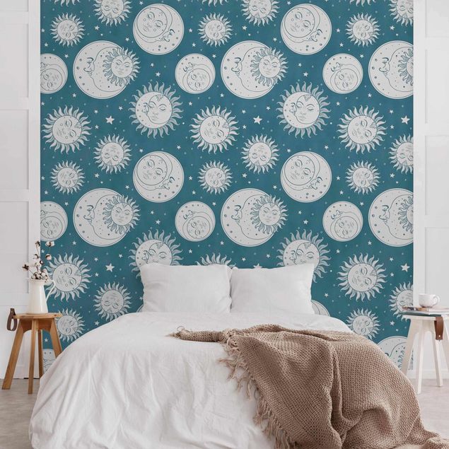 Wanddeko Schlafzimmer Vintage Sonne, Mond und Sterne