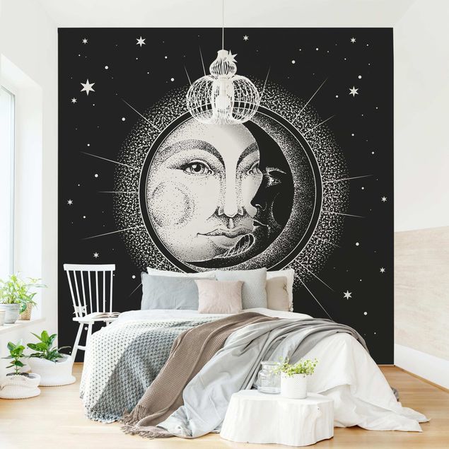 Wanddeko Schlafzimmer Vintage Sonne und Mond Illustration