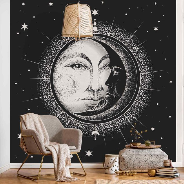 Wanddeko Flur Vintage Sonne und Mond Illustration