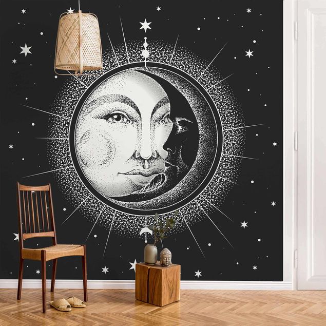 Wanddeko Esszimmer Vintage Sonne und Mond Illustration