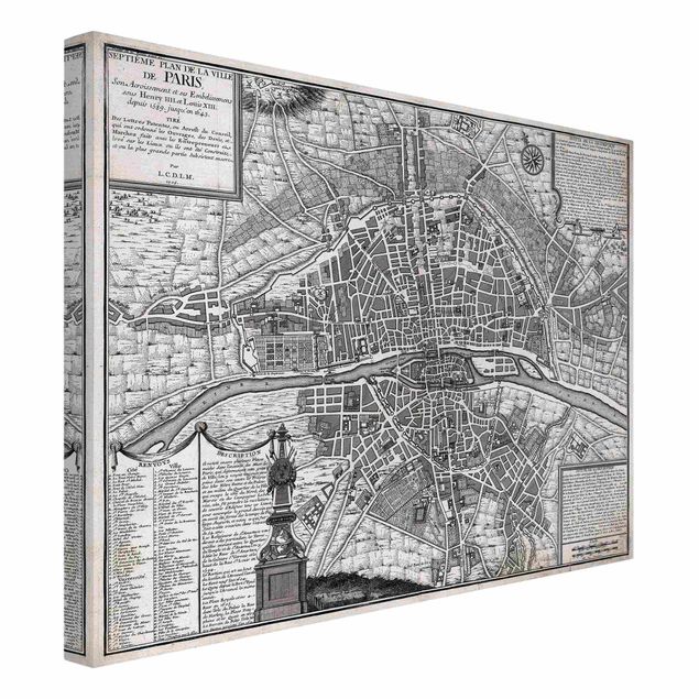 Wandbilder Paris Vintage Stadtplan Paris um 1600