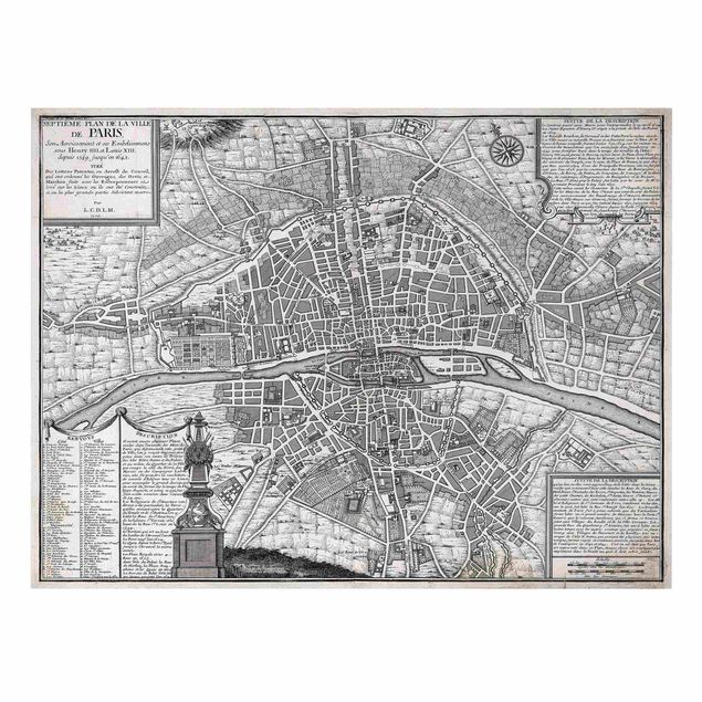 Wanddeko grau Vintage Stadtplan Paris um 1600