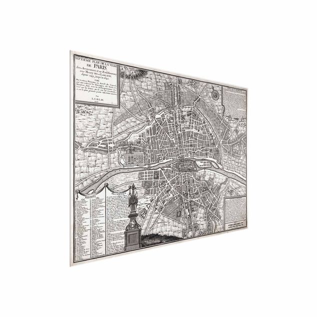 Wanddeko grau Vintage Stadtplan Paris um 1600