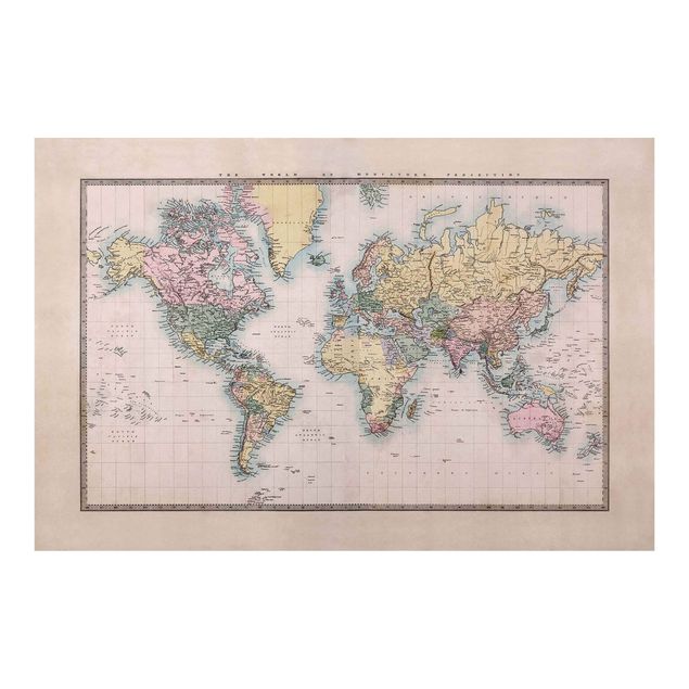 Wanddeko Büro Vintage Weltkarte um 1850