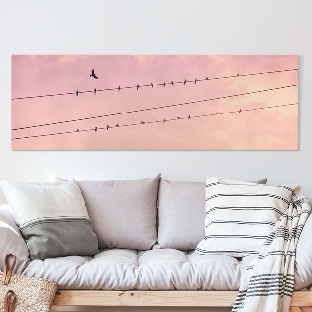 Wanddeko Wohnzimmer Vögel auf der Stromleitung