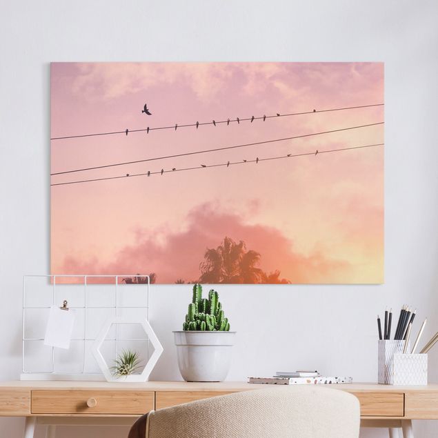 Wanddeko Wohnzimmer Vögel auf der Stromleitung