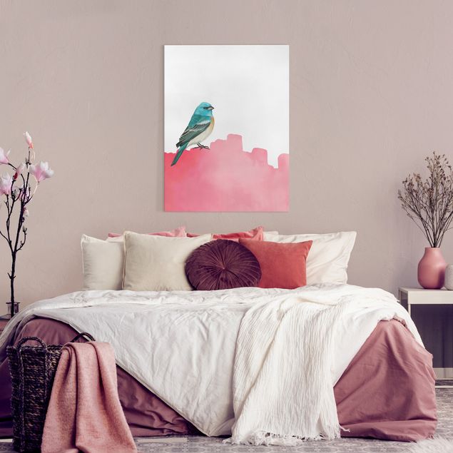 Wanddeko Flur Vogel auf Pink