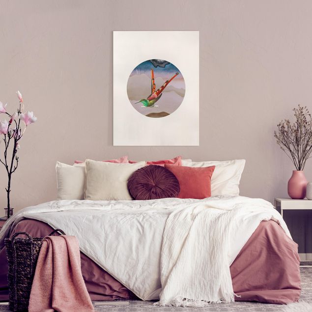 Wanddeko Schlafzimmer Vogel Collage im Kreis