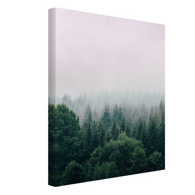Wanddeko Esszimmer Wald im Nebel Dämmerung