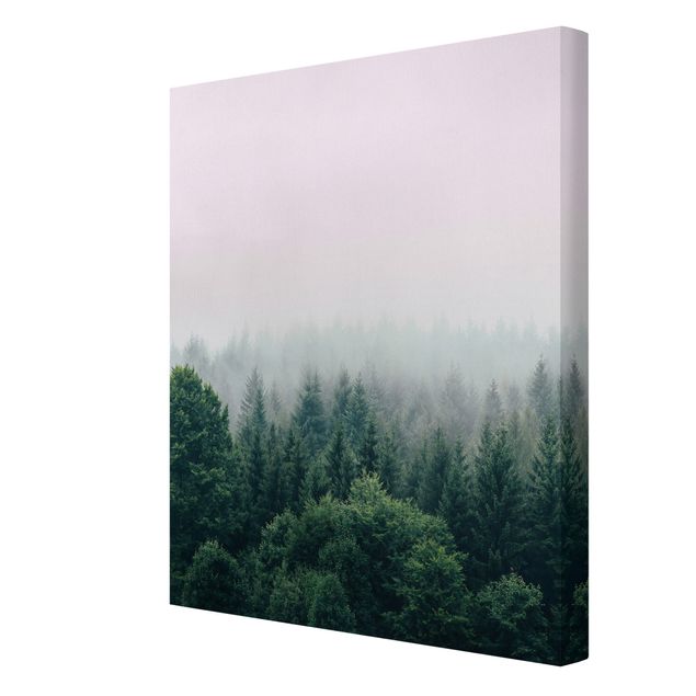 Wanddeko Büro Wald im Nebel Dämmerung