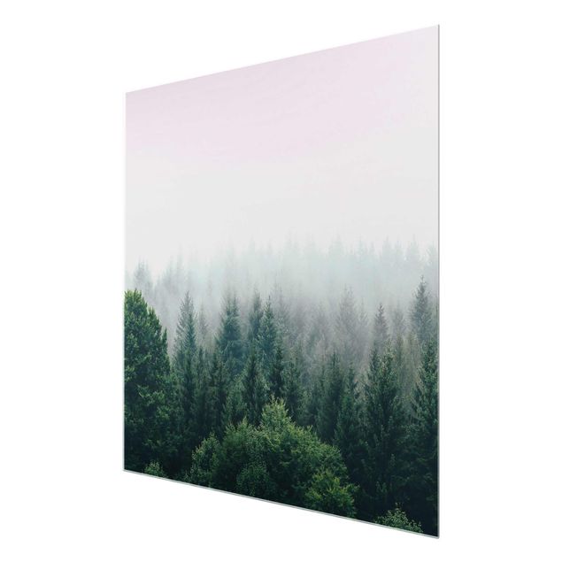 Wanddeko Treppenhaus Wald im Nebel Dämmerung