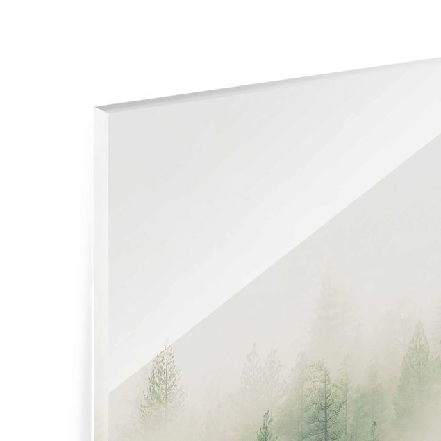 Wanddeko über Sofa Wald im Nebel Erwachen