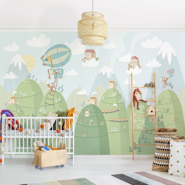 Babyzimmer Deko Wald mit Häusern und Tieren