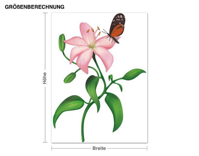 Wanddeko Botanik Lilie mit Schmetterling