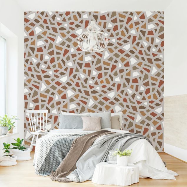 Wanddeko Wohnzimmer Warmes Mosaikmuster in Braun Grau