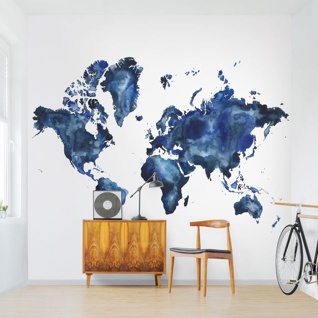 Wanddeko Wohnzimmer Wasser-Weltkarte hell