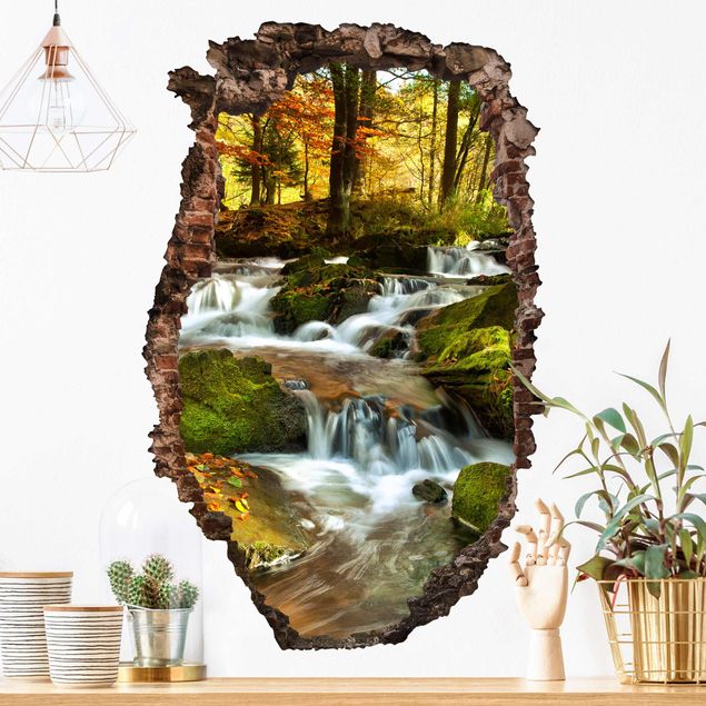 Wanddeko 3D Wasserfall herbstlicher Wald
