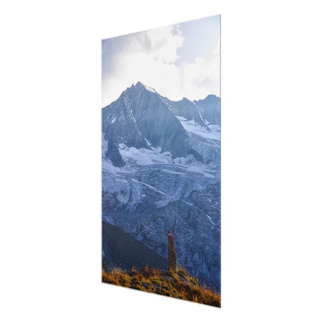 Glasbild Berg Wegmarkierung in den Alpen