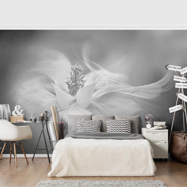 Wanddeko Wohnzimmer Weiße Akelei Schwarz-Weiß