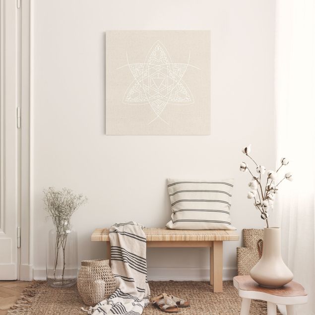 Wanddeko über Sofa Weiße Linien - Mandala Triangel