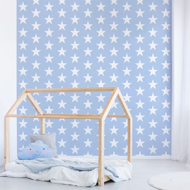 Wanddeko Babyzimmer Weiße Sterne auf Blau