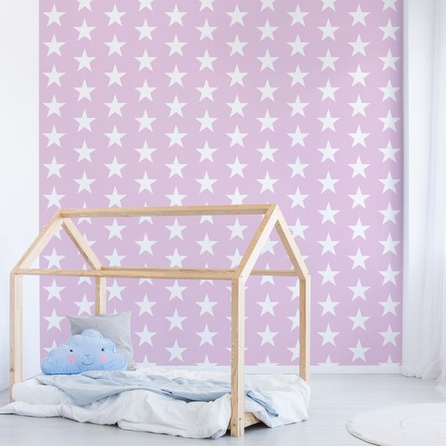 Wanddeko Babyzimmer Weiße Sterne auf Rosa