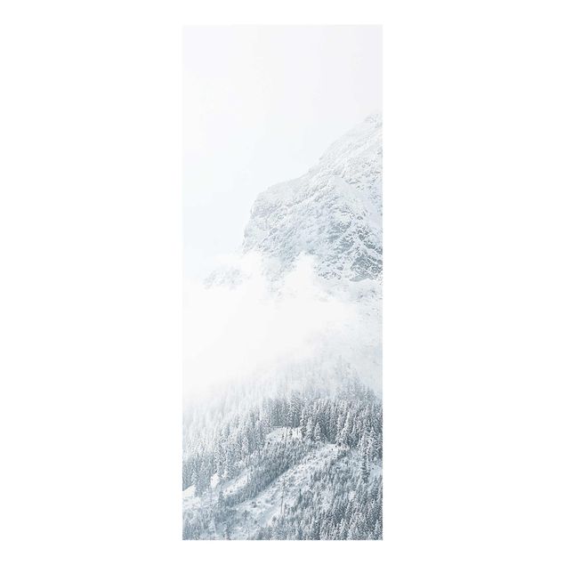 Glasbild Berg Weißer Nebel in den Bergen