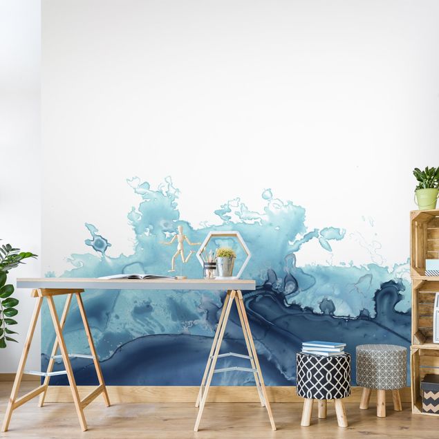 Wanddeko Wohnzimmer Welle Aquarell Blau I