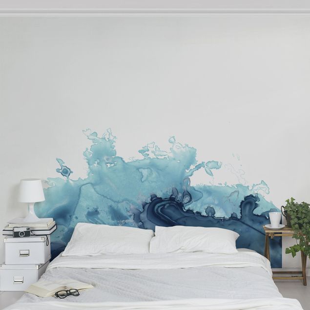 Wanddeko Flur Welle Aquarell Blau I