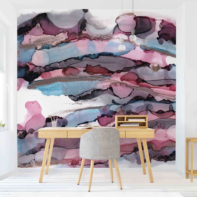 Wanddeko Wohnzimmer Wellenreiten in Violett mit Roségold